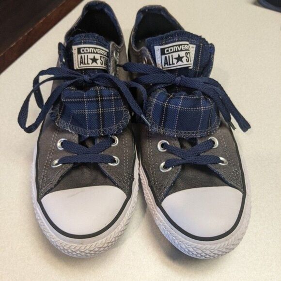 Converse All Stars gray & navy blue "double up" low top sneakers - 9 - Picture 7 of 8